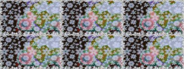 Yumuşak, yaz çiçekli arka plan. Çiçekli karalama şeklinde Raster çiçek deseni. Tarafsız renklerde çiçekler.