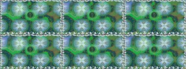 Raster Illustrasyon 'da moda olmayan çiçek deseni. Yeşil renkli çiçekler. Renkli Yaz Temalı Kusursuz Arkaplan. Düz Çiçek Elementleri Tasarımı.