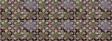 Yeşil renkli çiçekler. El çizimi. Çiçeklerle kusursuz desen. Suluboya çizimi.