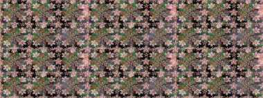 Raster - stok. Suluboya, elle çizilmiş. Kusursuz bir arka plan modeli. Vadinin yeşil renkli çiçekleri.