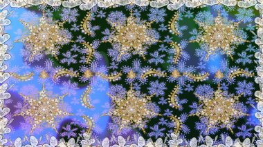 Klasik çiçek dokusu. Kusursuz desenli altın elementler. Raster illüstrasyonu. Kart, duvar kağıdı, ambalaj ve tekstil için klasik tasarım. Altın şablon. Mavi renkte Royal retro.