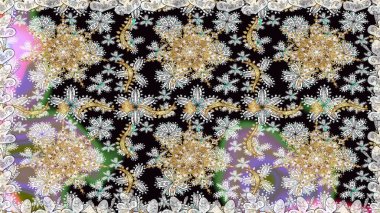 Barok tarzında duvar kağıdı tasarımı için kusursuz damaske deseni arkaplanı. Altın elementlerle nötr renklerde altın desen. Süslü raster dekorasyonu.