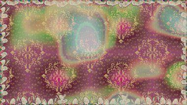 Güzel, parlak, pürüzsüz kumaş, tuval. Kıvırcık, parlak örgü. Çiçek çelengi. Şablon, pürüzsüz, çiçekli kenar. Raster illüstrasyonu. Klasik eski arkaplan.