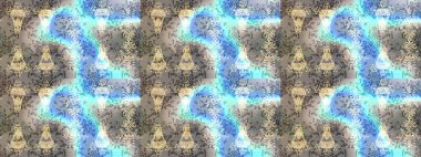 Gri, mavi ve nötr renklerde. Raster illüstrasyonu. Çiçek buketleriyle klasik tarzda eskiz deseni.