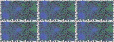 Giysi tasarımı için mavi arka planda dekor. Raster illüstrasyonu. Renkli kelebeklerin kusursuz arka planı.