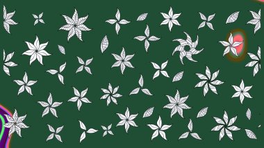 Yeşil arka planda. Tekstil, kumaş, ambalaj, hatıra defteri için hoş bir çiçek arkaplanı. Elle çizilmiş çiçek desenli Raster çizimi. Çocuksu tasarım.
