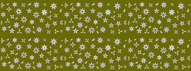 Kahverengi arka planda. Elle çizilmiş çiçek desenli Raster çizimi. Tekstil, kumaş, ambalaj, hatıra defteri için hoş bir çiçek arkaplanı. Çocuksu tasarım.