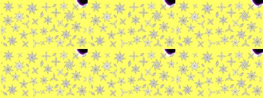 1950-1960 motifleri. El çizimi çiçek unsurları olan soyut çizim raster deseni. Sarı üstüne sarı. Retro tekstil tasarım koleksiyonu. Çiçekli ipek eşarp..