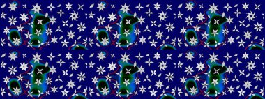 Raster illüstrasyonu. Mavi renklerde. 3D çiçekler, çizim.