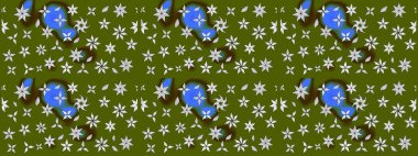 El çizimi. Suluboya çizimi. Yeşil renkli çiçekler. Çiçekli çizim deseni.