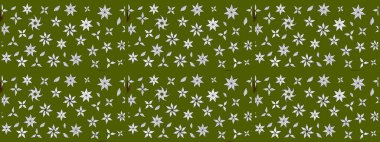 Yeşil renkli bitkilerden oluşan parlak çiçekli çizim deseni.