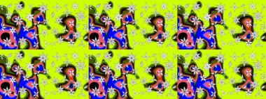 Çiçekli karalama şeklinde Raster çiçek deseni. Raster illüstrasyonu. Yumuşak, yeşil renkte bahar çiçekleri.