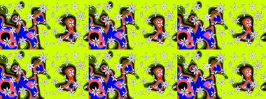 Çiçekli karalama şeklinde Raster çiçek deseni. Raster illüstrasyonu. Yumuşak, yeşil renkte bahar çiçekleri.