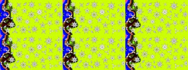 Yeşil renkli çiçekler. Raster illüstrasyonu. El çizimi çiçekli soyut çizim deseni.