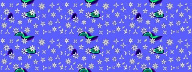 Mavi renkli Asya tekstili. Raster illüstrasyonu. Çiçek desenini çiz.