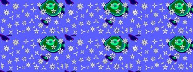 Asya tekstil tarzında. Çiçek desenli çizim. Raster illüstrasyonu. Mavi renkli çiçekler. Raster illüstrasyonu.