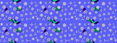 Mavi renkli Asya tekstili. Raster illüstrasyonu. Çiçek desenini çiz.