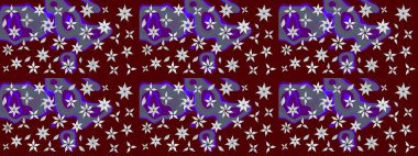 Kırmızı arka planda. Tekstil, kumaş, ambalaj, hatıra defteri için hoş bir çiçek arkaplanı. Elle çizilmiş çiçek desenli Raster çizimi. Çocuksu tasarım.