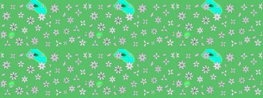 Çiçekli karalama şeklinde Raster çiçek deseni. Yeşil renkli çiçekler. Nazik, sevimli çiçek arkaplanı..