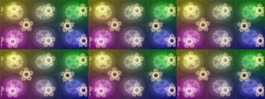 Basit bir kar tanesi. Yeşil, nötr ve mor renkli şirin kar taneleri. Soyut duvar kâğıdı, ambalaj dekorasyonu. Kışın sembolü, mutlu noeller, mutlu yeni yıl kutlaması Raster illüstrasyonu.