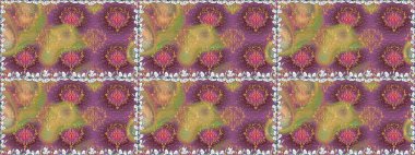 Düz Çiçek Elementleri Tasarımı. Mor renkte zarif çiçek buketi suluboya. Raster illüstrasyonu. Renkli Bahar Teması Kusursuz Arkaplan.