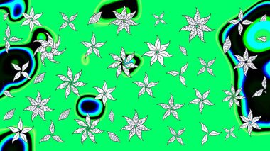 Yeşil renklerde. 3D çiçekler, eskiz. Raster illüstrasyonu.