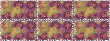 Düz Çiçek Elementleri Tasarımı. Mor renkte zarif çiçek buketi suluboya. Raster illüstrasyonu. Renkli Bahar Teması Kusursuz Arkaplan.