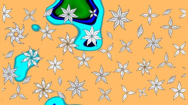 Çiçekli karalama şeklinde Raster çiçek deseni. Bej renklerde bahar çiçekleri. Raster illüstrasyonu.