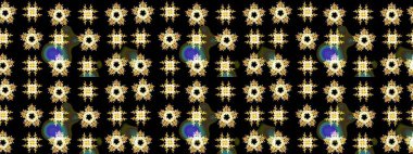 Güzel bir kış süsü. Siyah, sarı ve kahverengi kar tanelerinden izole edilmiş. Renkli kar taneleri Raster illüstrasyonu.