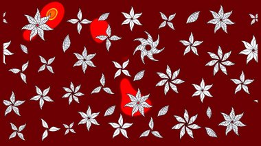 Raster illüstrasyonundaki çiçek desenli çizim. Düz Çiçek Elementleri Tasarımı. Kırmızı renkte çiçekler. Renkli Bahar Teması çizim şablonu.