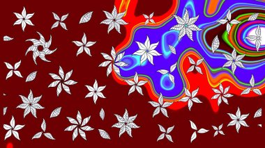 Çiçek desenli çizim. Düz Çiçek Elementleri Tasarımı. Asya tekstil tarzında. Kırmızı renkte çiçekler. Raster illüstrasyonu. Renkli Bahar Teması çizim şablonu.