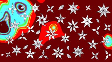 Kırmızı renkte çiçekler. Asya tekstil tarzında. Raster illüstrasyonu. Raster illüstrasyonu. Çiçek desenini çiz.