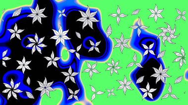 Raster illüstrasyonu. Yeşil renkte güzel bir tekstil. Suluboya çiçekli çiçek deseni.