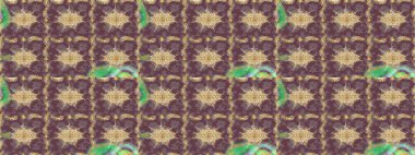 Tasarım için Damask çizim kalıbı. Kahverengi renklerde altın elementlerle Raster çizim deseni.