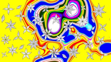 Sarı üzerine çiçekler. Eskiz arkaplan modeli. Raster hisseleri. Suluboya, elle çizilmiş.