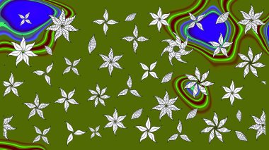 Raster illüstrasyonu. Yeşil renkli Asya tekstili. Suluboya çiçekli çiçek deseni.