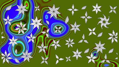 Raster illüstrasyonu. Çiçek buketleriyle klasik bir eskiz şekli. Yeşil renklerde.