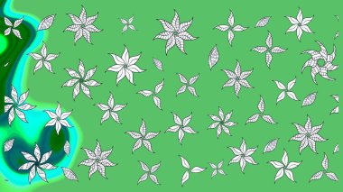 Bahar mevsimi. Raster güzel bir çiçek deseni çizmiş. Tatil havası. Nazik romantik baskı. Yeşil renkte çiçekler.
