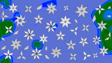Renkli Bahar Teması eskiz kalıbı. Mavi renkli şirin çiçek deseni. Raster Modaya uygun kumaş deseni. Düz Çiçek Elementleri Tasarımı.