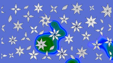 Raster illüstrasyonu. Renkli Bahar Teması eskiz kalıbı. Düz Çiçek Elementleri Tasarımı. Mavi renkte zarif çiçek buketi suluboya.