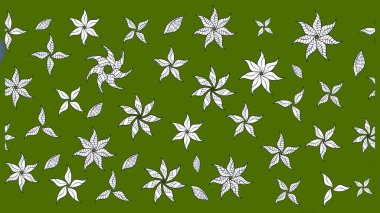 Çiçekli karalama şeklinde Raster çiçek deseni. Raster illüstrasyonu. Yumuşak, yeşil renkte bahar çiçekleri.