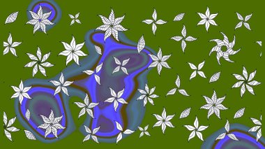 Raster Çiçek İllüstrasyonu 'nun şirin tekstili. Yeşil renkli etnik çiçeklerle zarif eskiz deseni.