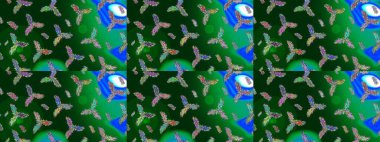 Mavi, yeşil ve nötr renklerde kristal kar tanesi. Raster illüstrasyonu.