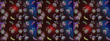 Raster kar taneleri arka planda. Soyut kar taneleri arkaplanda izole edilmiş düz dizayn. Kar taneleri deseni. Kar tanesi rengarenk desen. Raster illüstrasyonu.