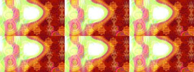 Çiçekli ipek eşarp. El çizimi çiçek unsurları olan soyut çizim raster deseni. Kırmızı, turuncu ve sarı kırmızı, turuncu, sarı. 1950-1960 motifleri. Retro tekstil tasarım koleksiyonu.