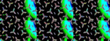 Kar taneleri koleksiyonu. Raster illüstrasyonu. Güzel bir kış süsü. Siyah, yeşil ve mavi kar tanelerinden izole edilmiş..