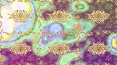 Klasik Raster Golden eskiz kalıbı. Çiçek süsü kumaş deseni, cam, çiçek desenli altın elementli, nötr renklerde metal..