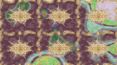 Damask altın soyut çiçek deseni kahverengi renklerde. Süslü dekorasyon. Raster illüstrasyonu.