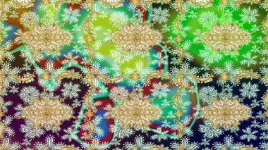 Klasik Raster Golden eskiz kalıbı. Çiçek süsü kumaş deseni, cam, çiçek desenli metal altın elementli yeşil renkte.