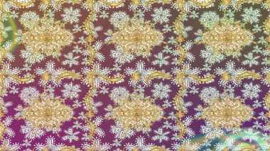 Barok tarzında altın çiçekli süs. Damask çizimi tekrarlanıyor. Doku arka planında altın duvar kâğıdı. Tarafsız renklerde altın element.